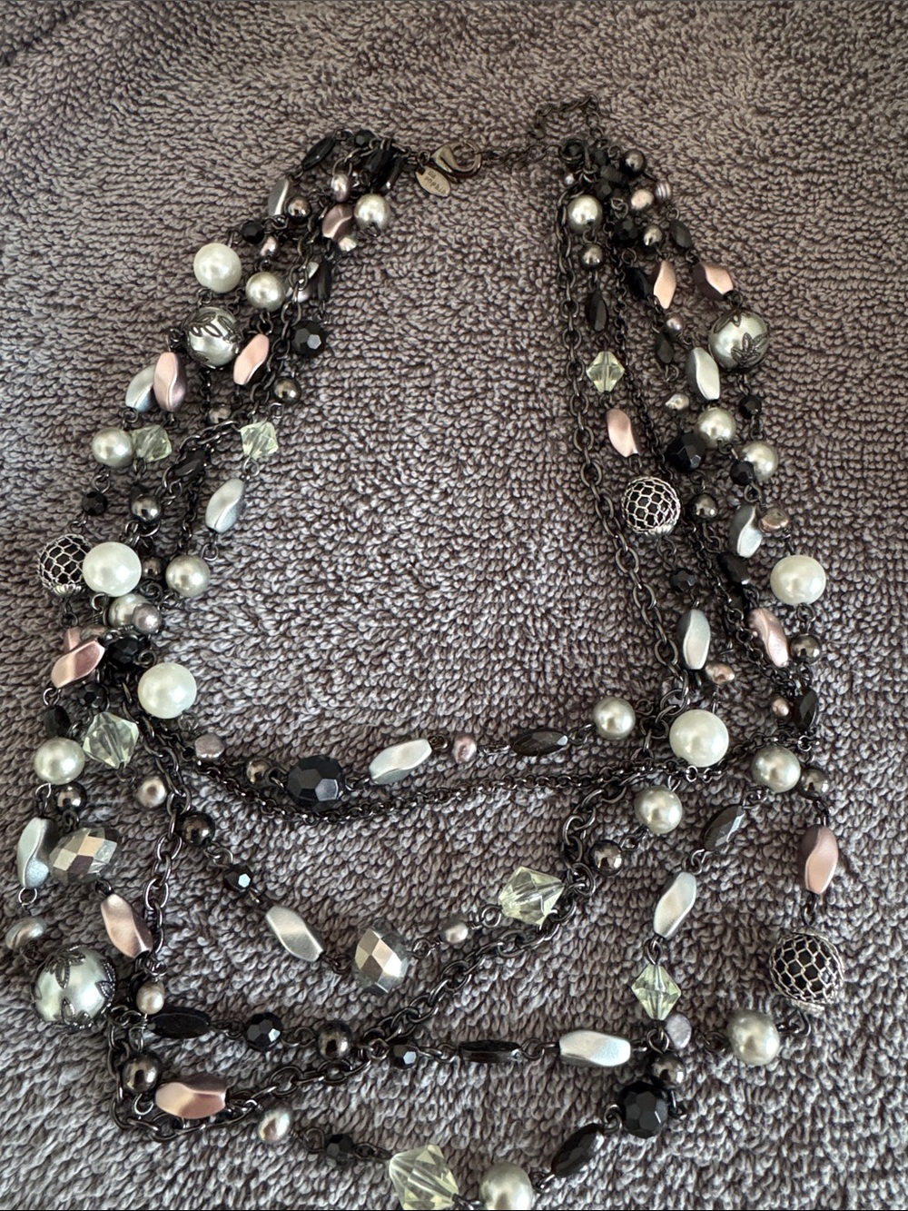 Lia Sophia Multi-Strand Necklace in Black, Silver, Pink and Cream